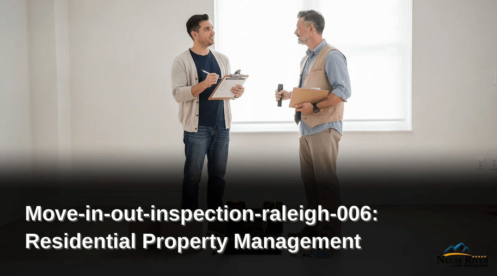 Landlord and tenant discussing move-in/move-out inspection checklist in Raleigh, NC.