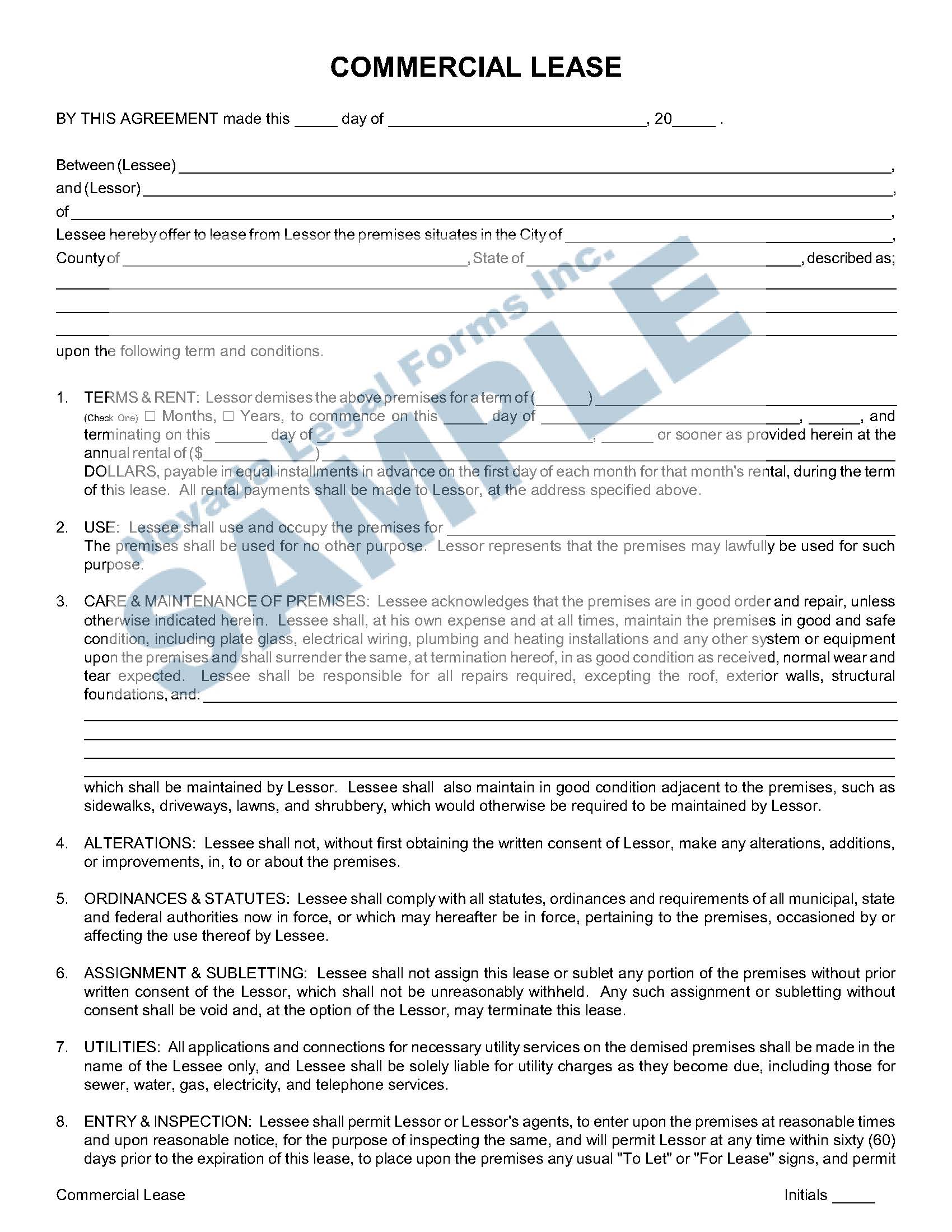 commercial lease nevada legal forms services