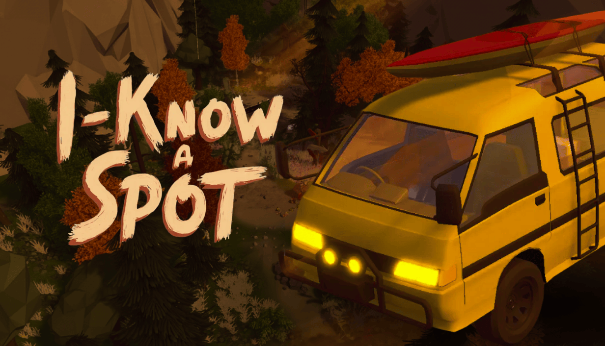 I Know a Spot - tampilan utama game dengan tenda dan pemandangan alam