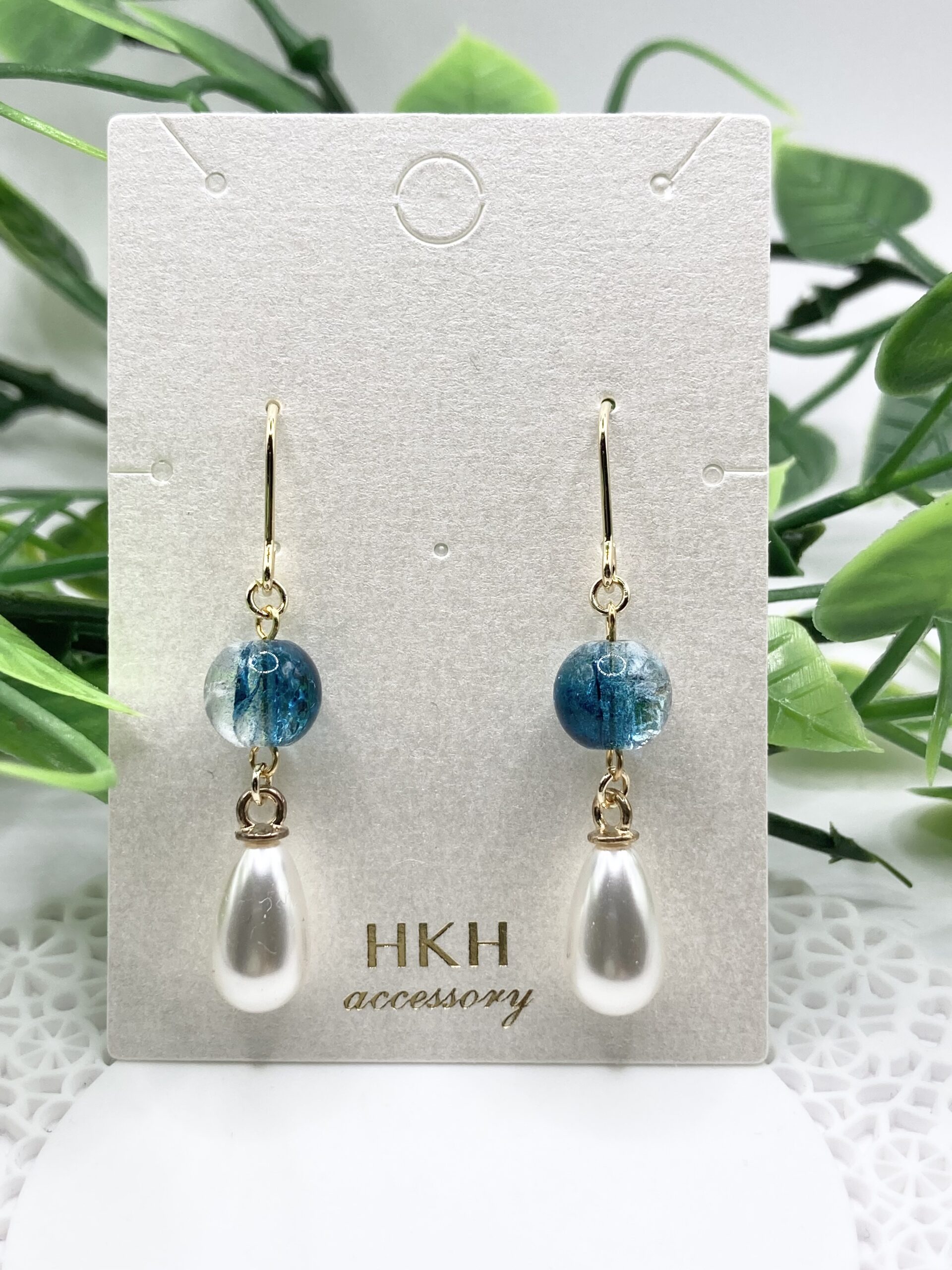 p081 夏ピアス クラッシュビーズ×パール