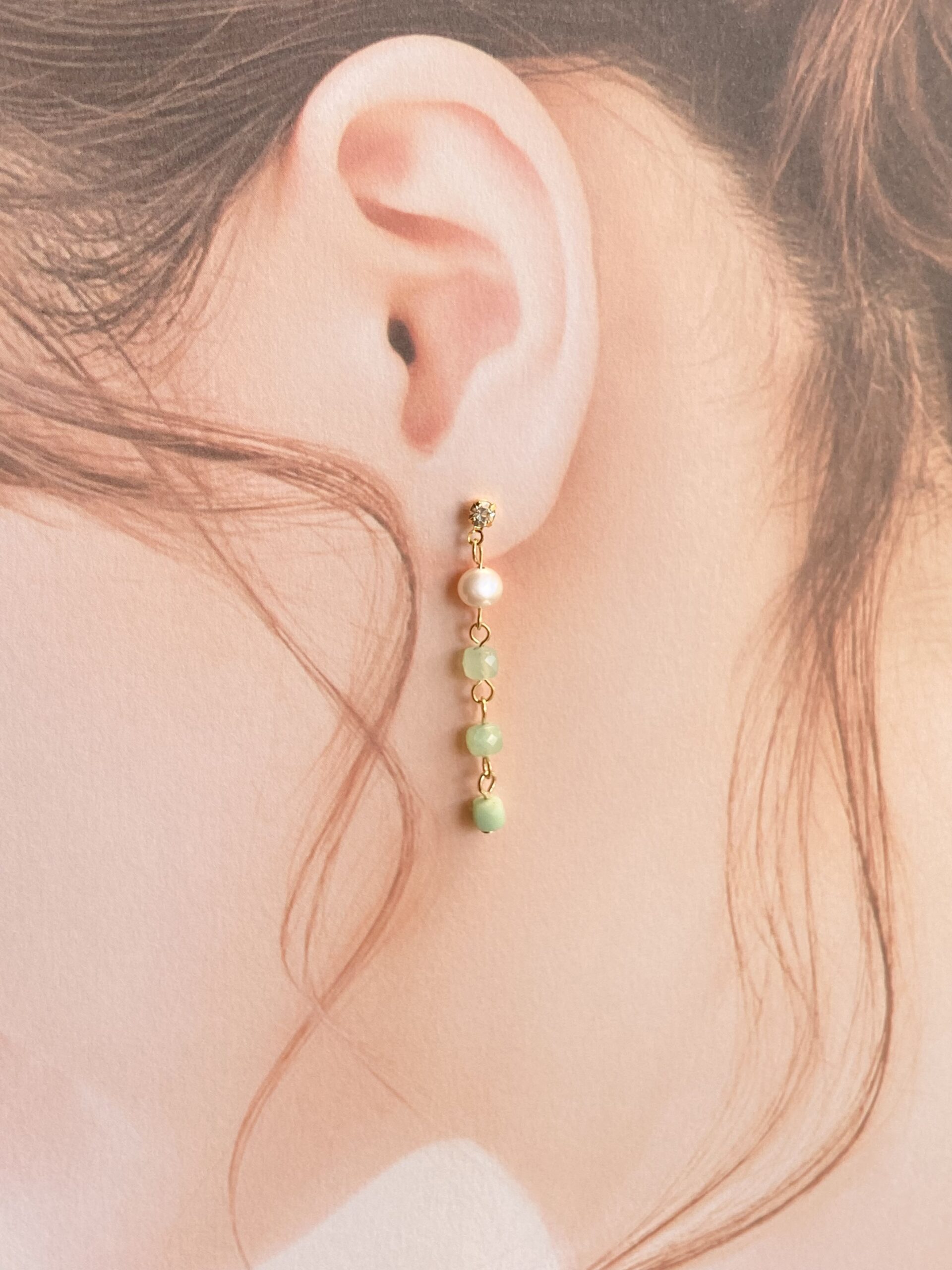 【訳あり】リーフシェイプのスコレサイトと小粒天然石のピアス HaRu*/天然石（6mm）サージカルステンレス・リーフピアス