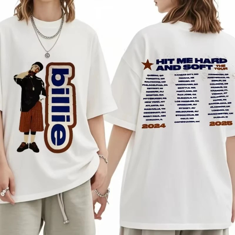 2025 Zomer Billie Tee Oversize T-shirt Nieuwe Hit Me Hard en Zacht Tour Shirt Katoenen T-shirt Dames Los T-shirt Populaire Shirt Tees