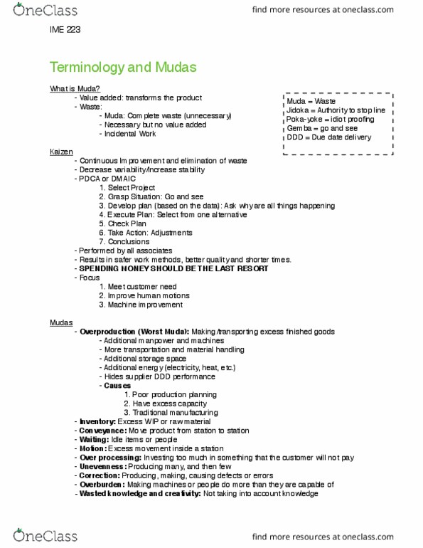 Class Notes For Industrial And Manufacturing Engineering At