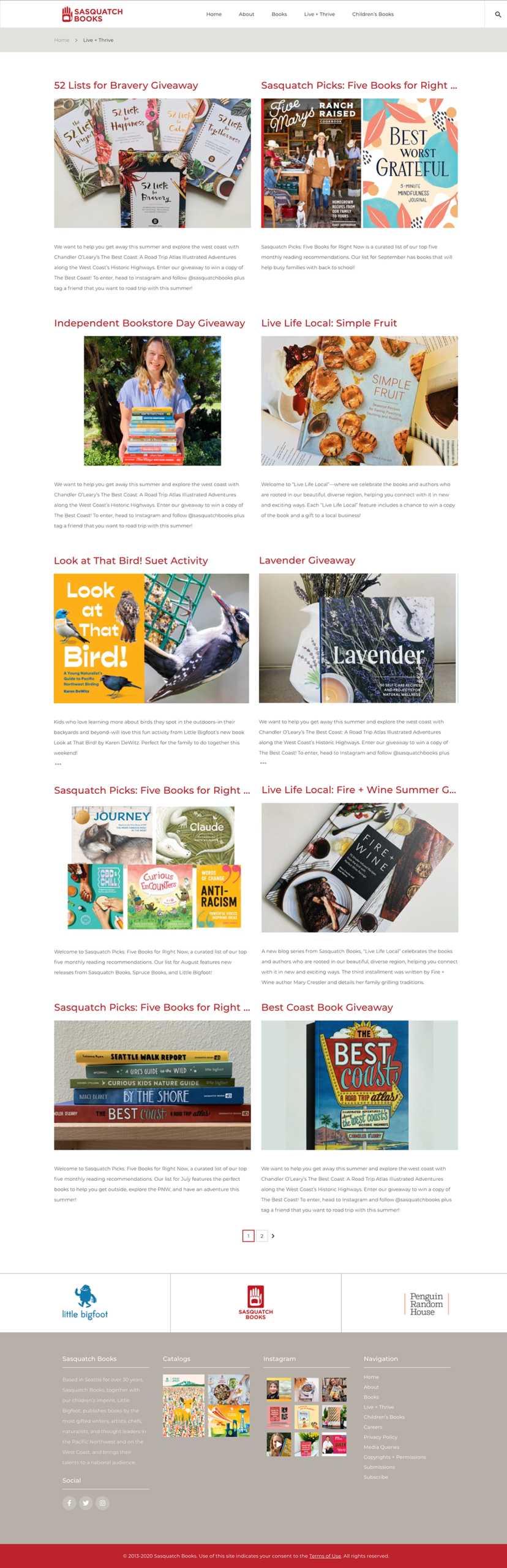 Saquatch Books Website Live+Thrive (Blog) Page