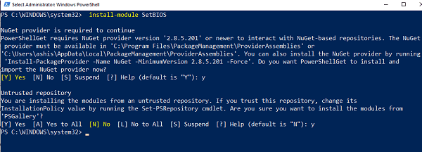Install SetBIOS Module from PowerShell Gallery