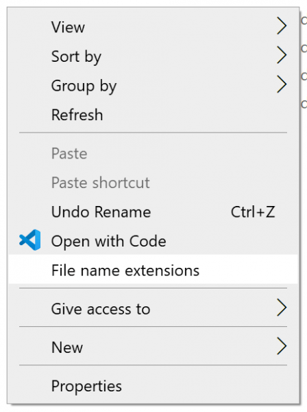 How to add File name extensions item to Context Menu in Windows 10
