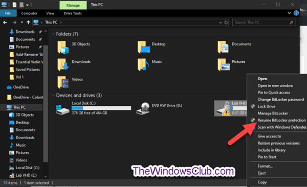 How to customize Context Menu of BitLocker Encrypted Drives in Windows 10