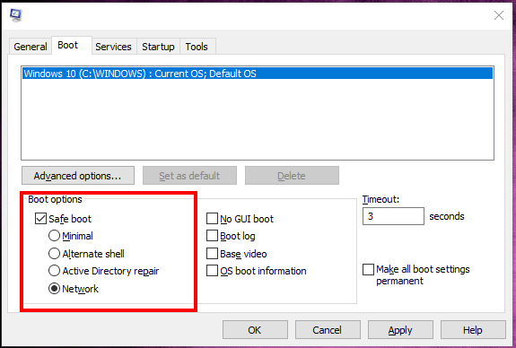 Windows 10 Safe Mode with networking