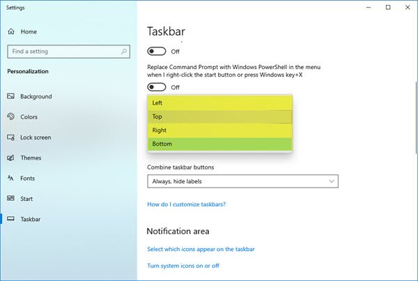 How to change the Taskbar Location in Windows 10