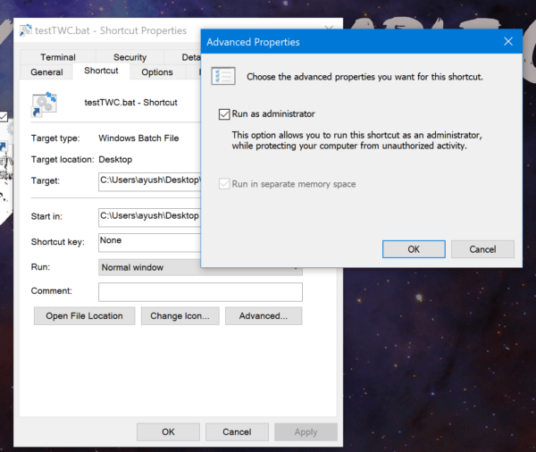 How to run Batch file as Administrator without prompt in Windows 10