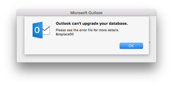 Outlook can’t upgrade your database in macOS