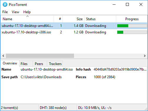 PicoTorrent is a high performance & low memory usage BitTorrent client