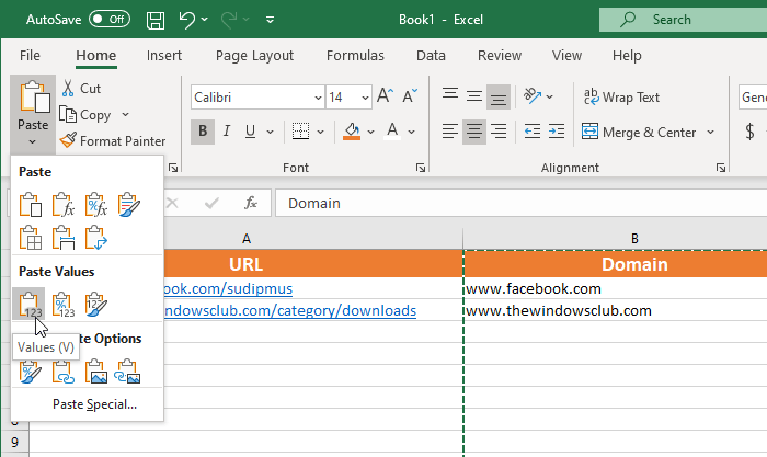 How to extract domain names from URLs in Microsoft Excel