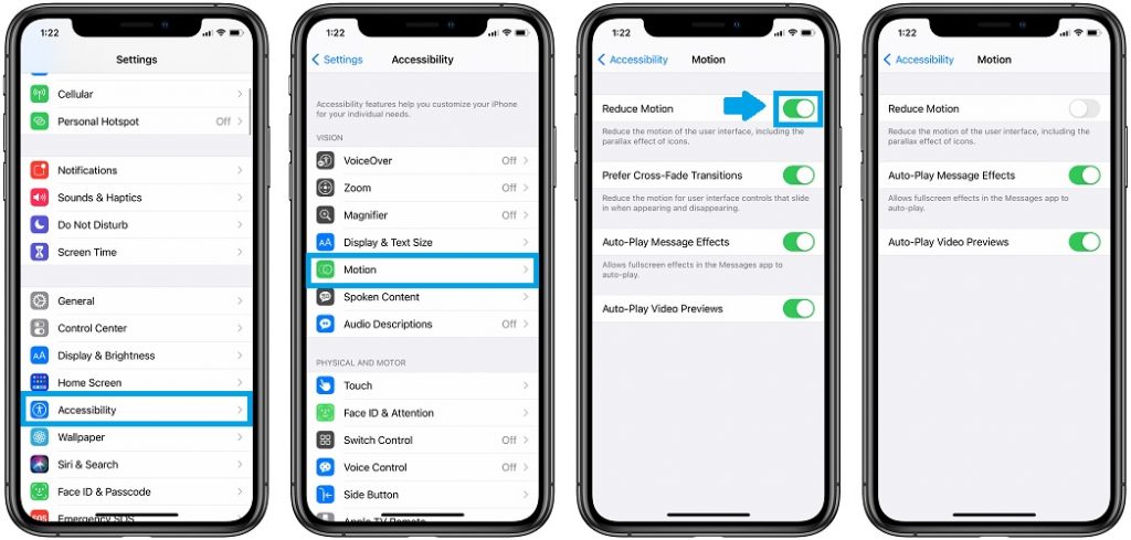 how to turn off motion reduction in iOS 14