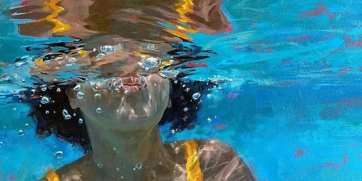 From Michele Poirier-Mozzone's "Fractured Light" series of paintings of swimmers.
