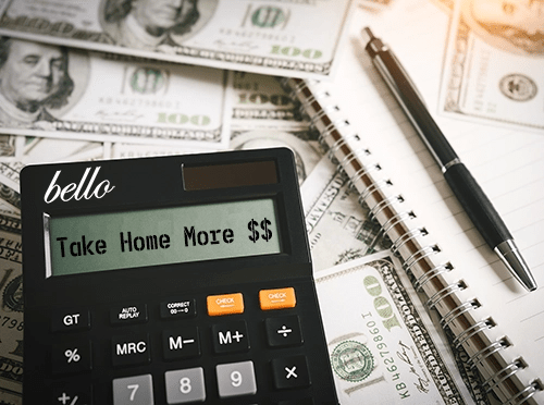 A customized calculator symbolizing the profit calculator offer by Bello Salon Suites.