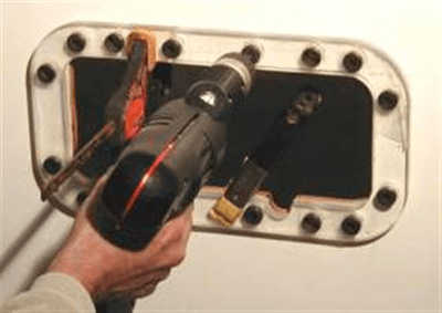 image of step 2a drill holes for Tri-Matrix portlight installation
