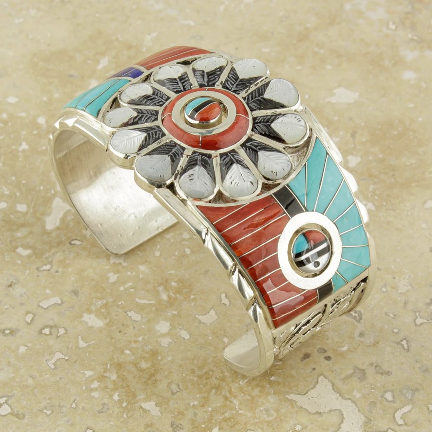 Award Winning Inlay Spinner Bracelet by Zuni silversmith Don Dewa.