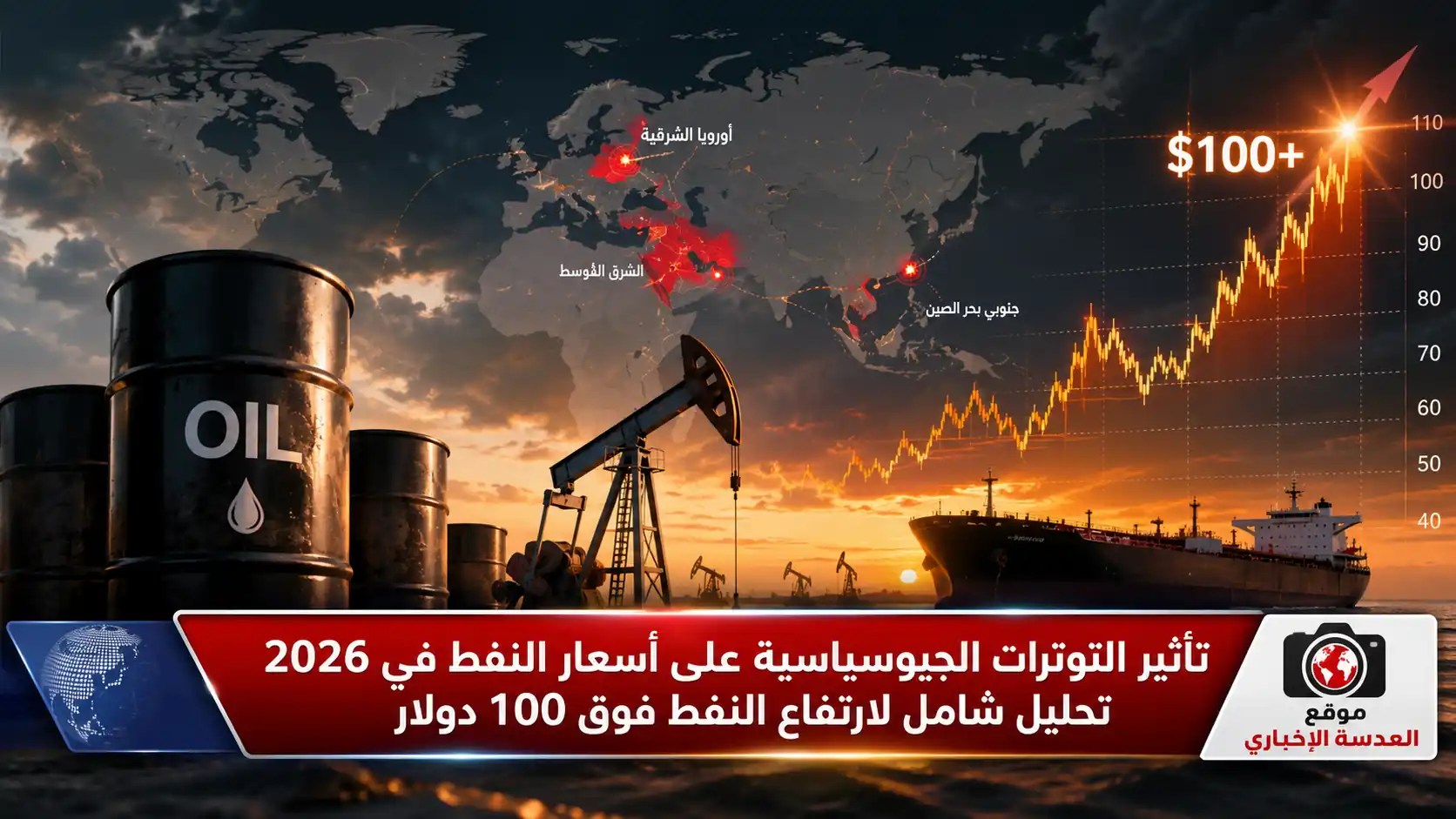 ارتفاع أسعار النفط فوق 100 دولار للبرميل في 2026 نتيجة التوترات الجيوسياسية في الشرق الأوسط