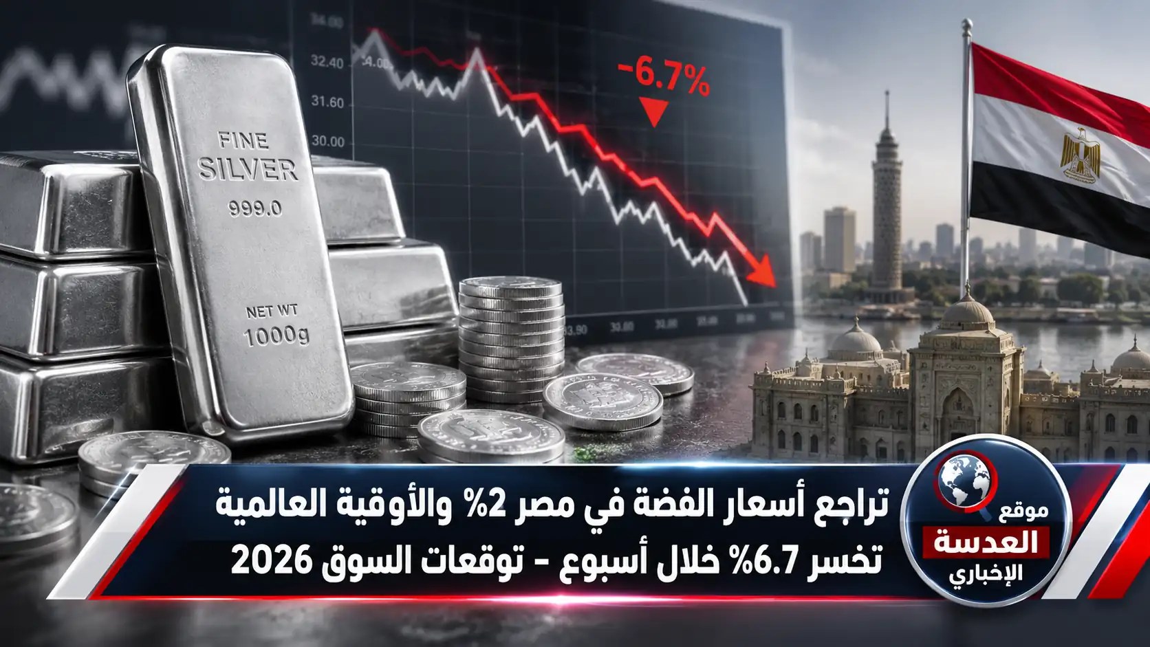 تراجع أسعار الفضة في مصر وانخفاض الأوقية العالمية بنسبة 6.7 بالمئة خلال تعاملات الأسبوع الماضي
