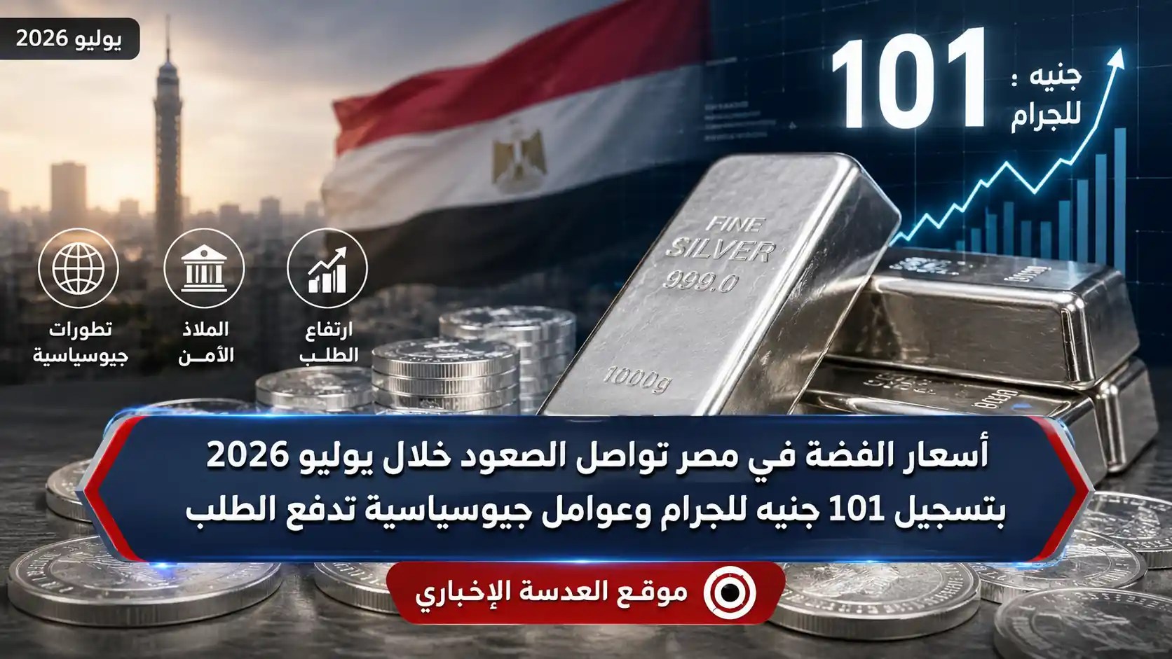 سبائك وقطع فضية معروضة في واجهة محل صاغة تعكس ارتفاع أسعار الفضة في مصر خلال يوليو 2026