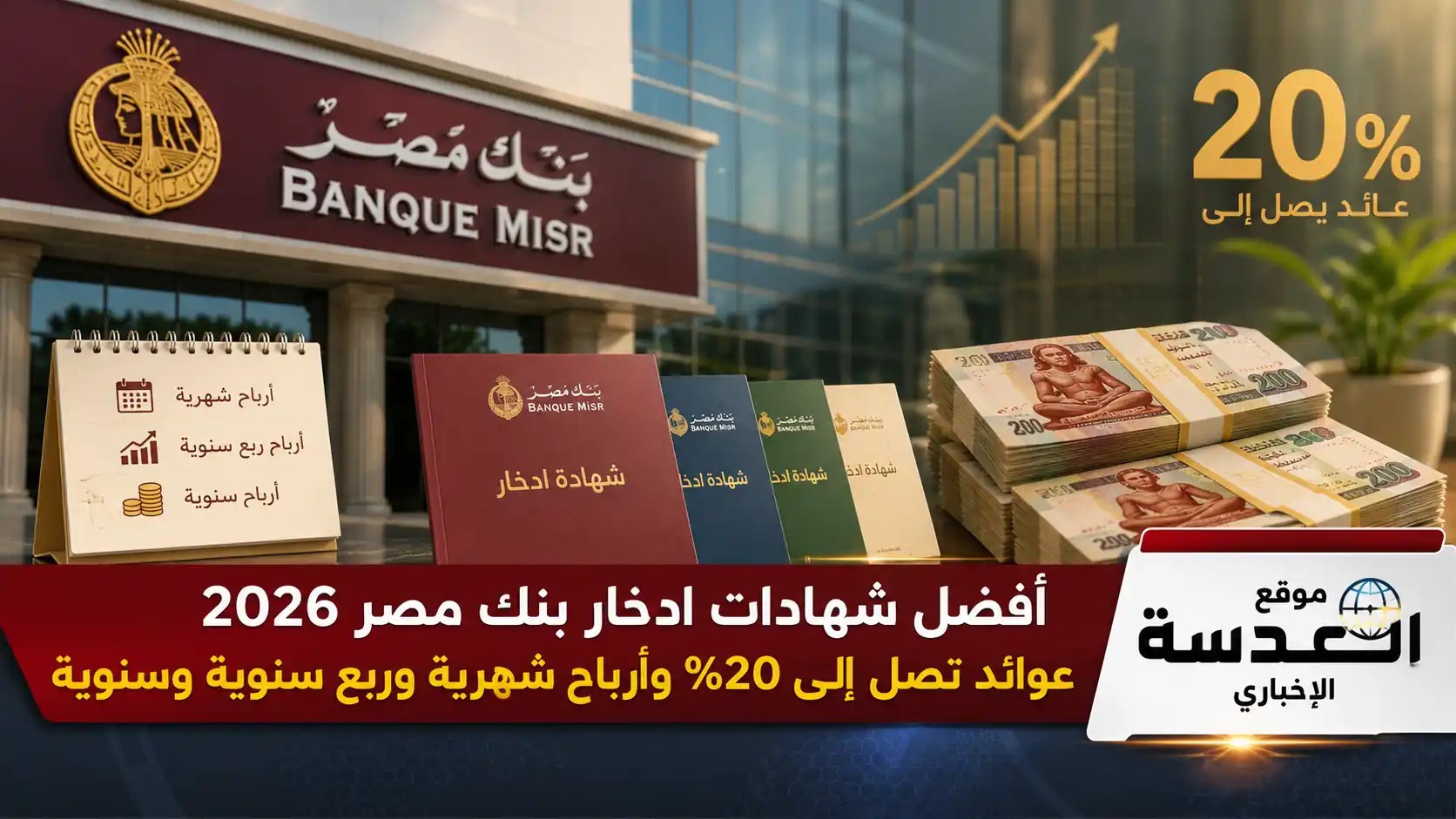 شهادات ادخار بنك مصر 2026 بأعلى عوائد شهرية وربع سنوية وسنوية تصل إلى 20%