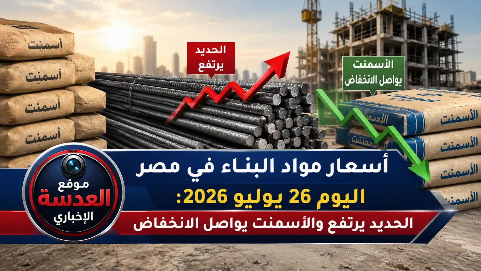 أسعار الحديد والأسمنت في الأسواق المصرية اليوم الأحد 26 يوليو 2026