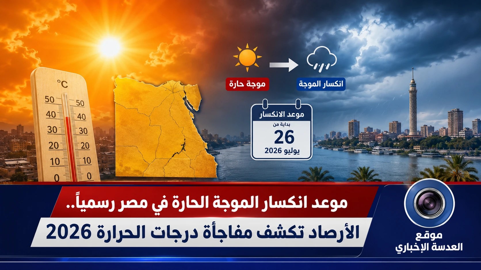خريطة توضح موعد انكسار الموجة الحارة في مصر ودرجات الحرارة العظمى المتوقعة في القاهرة ومحافظات الصعيد الأسبوع الحالي 2026