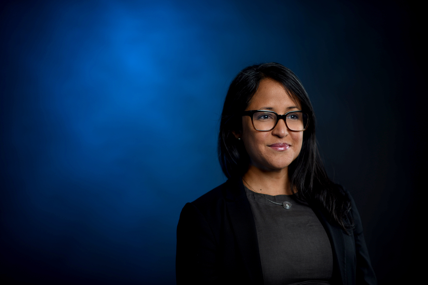 Michelle Laboy, Assistant Professor of Architecture and a member of the Resilient Cities Lab, poses for a portrait at Northeastern University. Laboy is behind the Boston Light Wells project. Photo by Matthew Modoono/Northeastern University