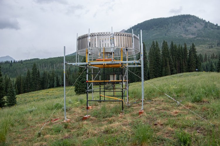A rain gauge in the field.