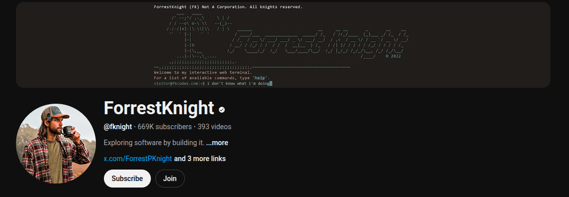On the list of top tech influencers, ForrestKnight is a YouTube channel that explores software by building it. The content covers a wide range of software development topics, such as programming languages, software architecture, and developer tools.