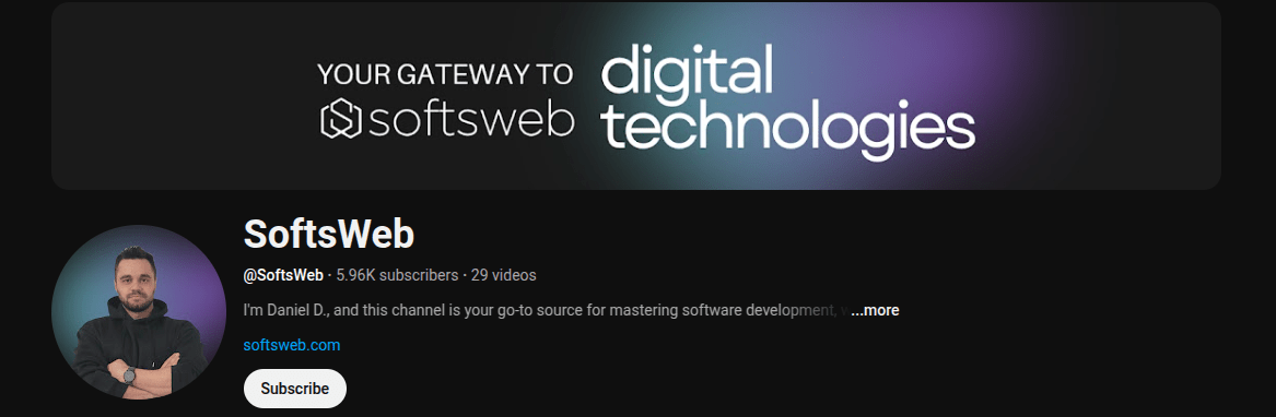 First on the list of Top Tech Influencers is SoftsWeb by Daniel D. This YouTube Channel is a go-to source for mastering software development, web technologies, and automation.