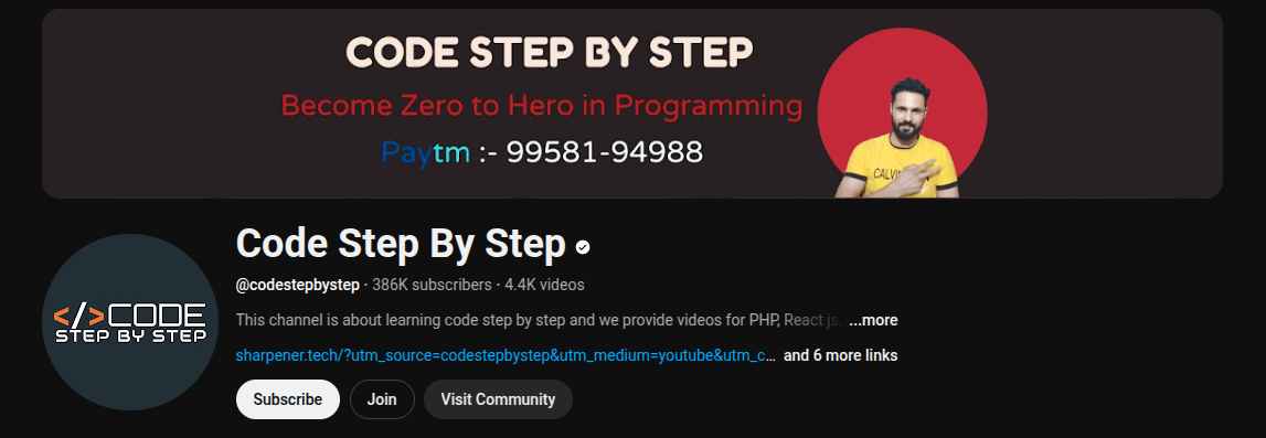 Code step by step is a great platform for beginners who want to start learning from scratch, through real and project-based learning. This channel is run by Anil Sidhu, a software developer and educator who is teaching web development, JavaScript frameworks, and backend technologies.