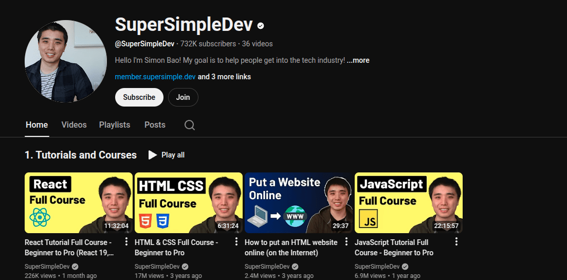 First on the list of best tech influencers is Simon, who is a software engineer and educator, making coding simple for beginners through his YouTube Channel SuperSimple Dev.