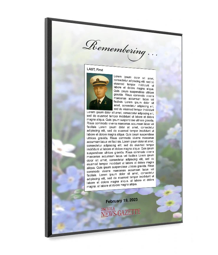 Osceola News Gazette Memorial Plaque