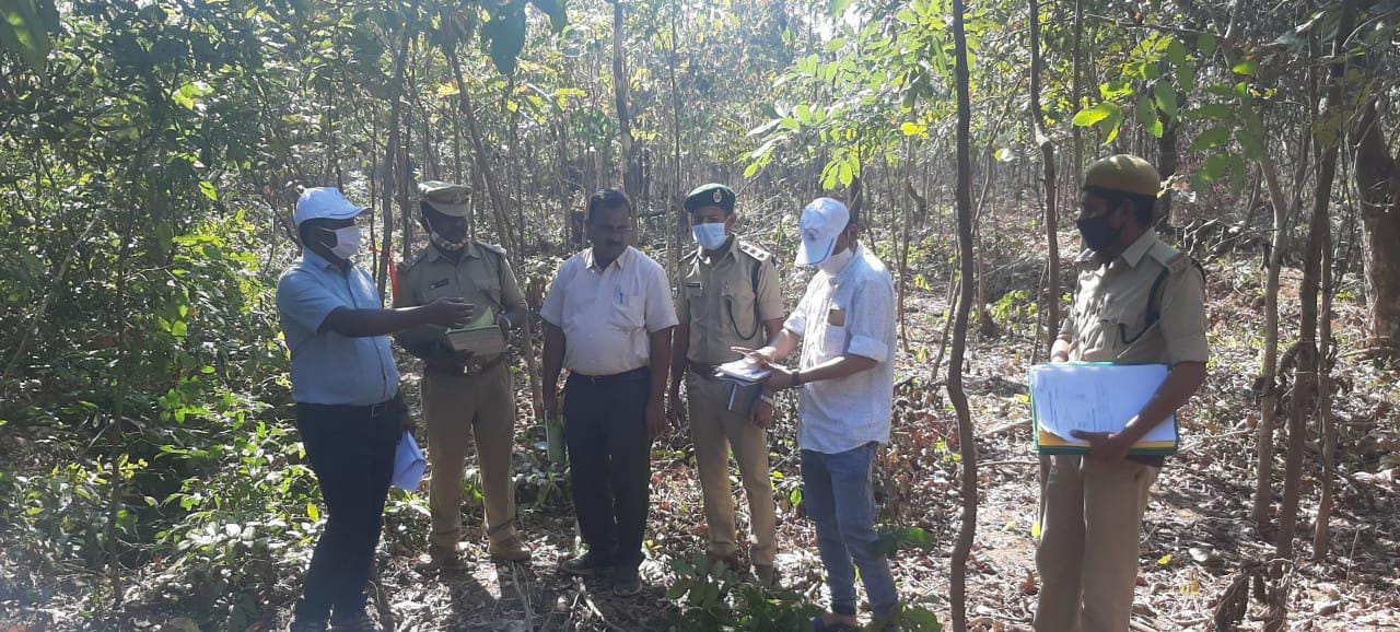 చెక్​ డ్యాం పనులను పరిశీలిస్తున్న డీఎఫ్​ఓ