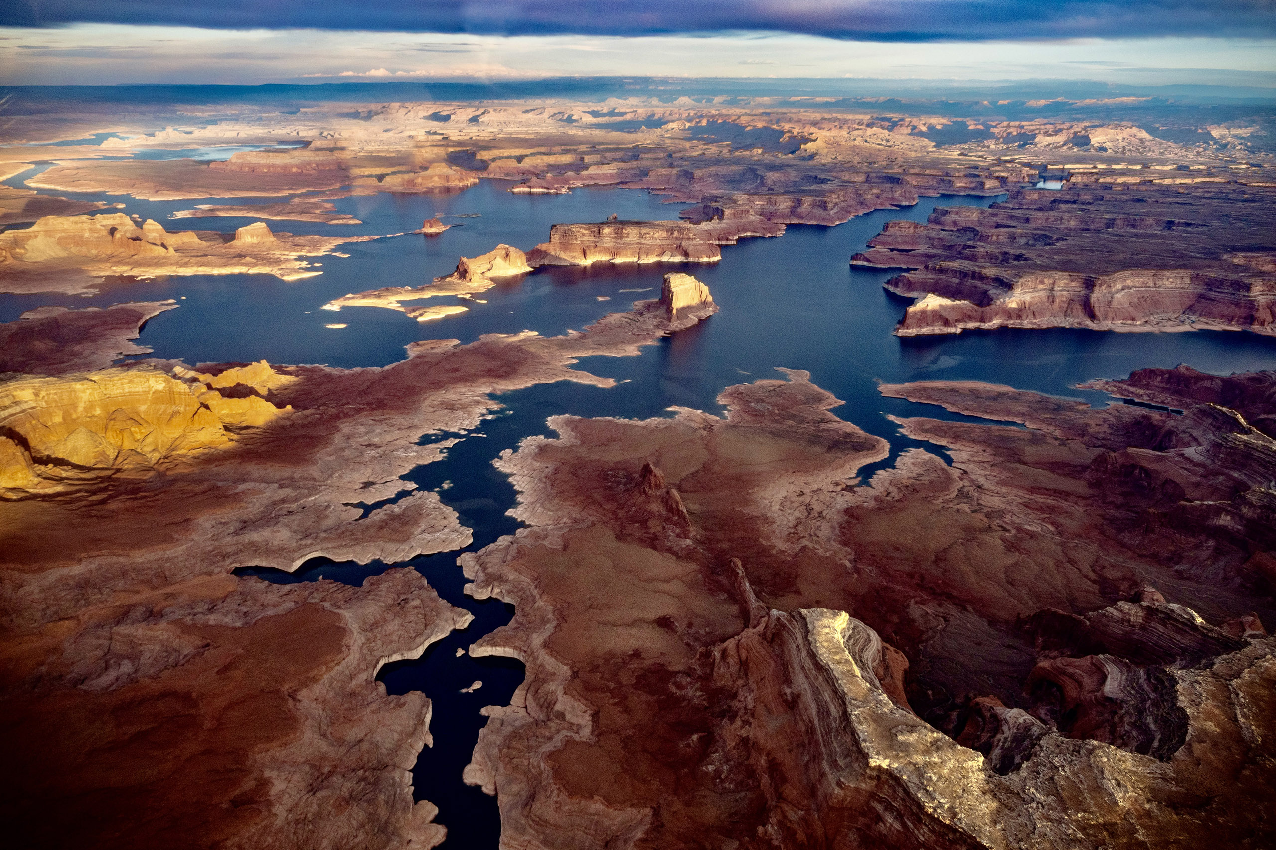 A panoramic aerial view of Lake Powell in Utah.