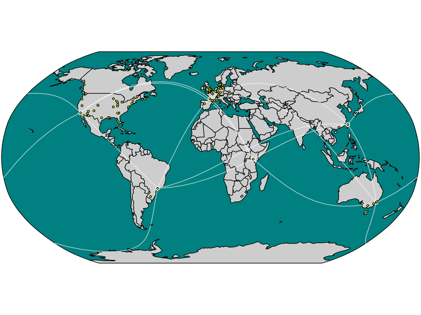 Locations of researchers who participated in creating the first version of the Paleoclimate Community Reporting Standard