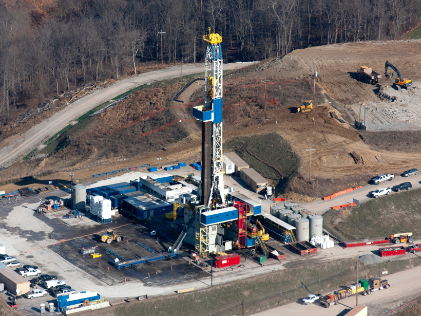 Aerial photo of a fracking site