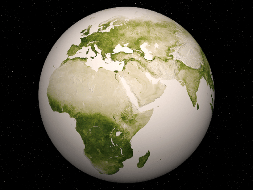 Satellite image of vegetation in Earth’s Eastern Hemisphere