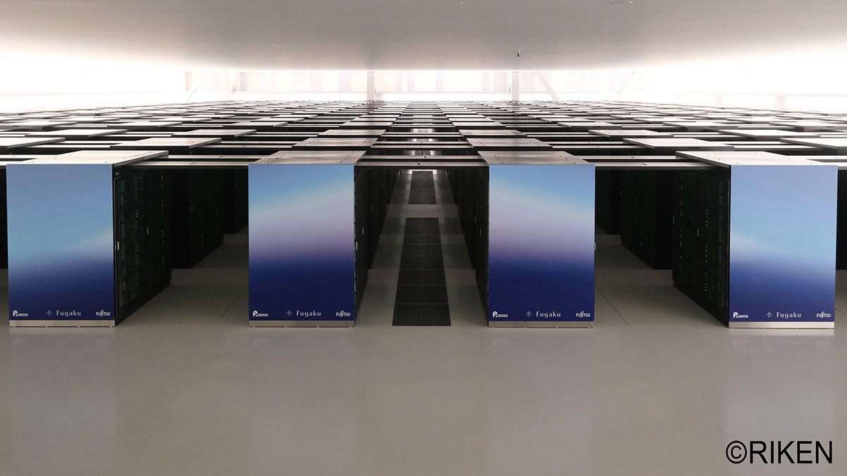 Room full of computer servers, as far as the eye can see