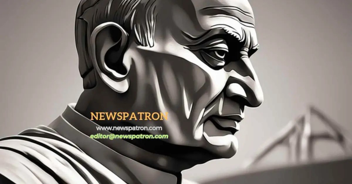 A collage of images showing Sardar Patel’s face, the Statue of Unity, the Sardar Sarovar Dam, and Narendra Modi.