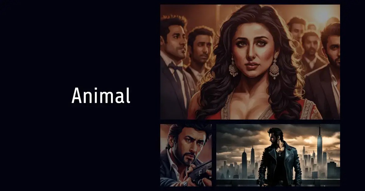 Ranbir Kapoor’s face with blood splattered on his forehead and the title of the film Animal 2023 on the top left corner