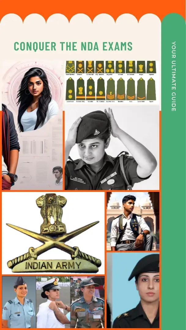 NDA Exams A group of young men and women in military uniforms saluting the Indian flag with pride and determination.
