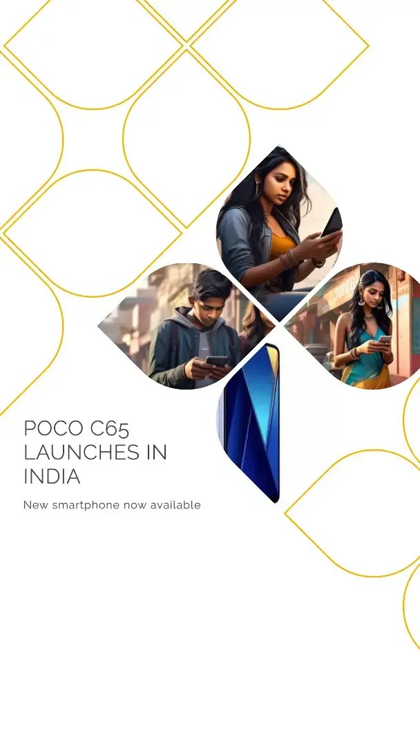 Poco C65’s display with colourful landscape image, waterdrop notch, and 90Hz refresh rate.