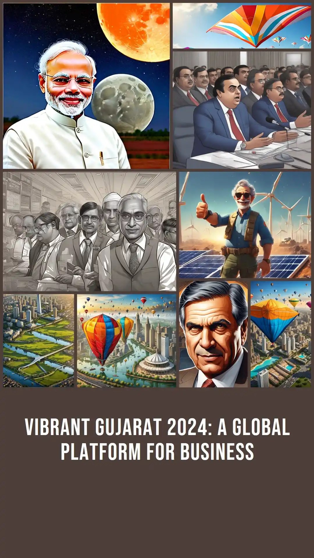 Kites flying over Vibrant Gujarat 2024 summit, symbolizing India's economic ascent.