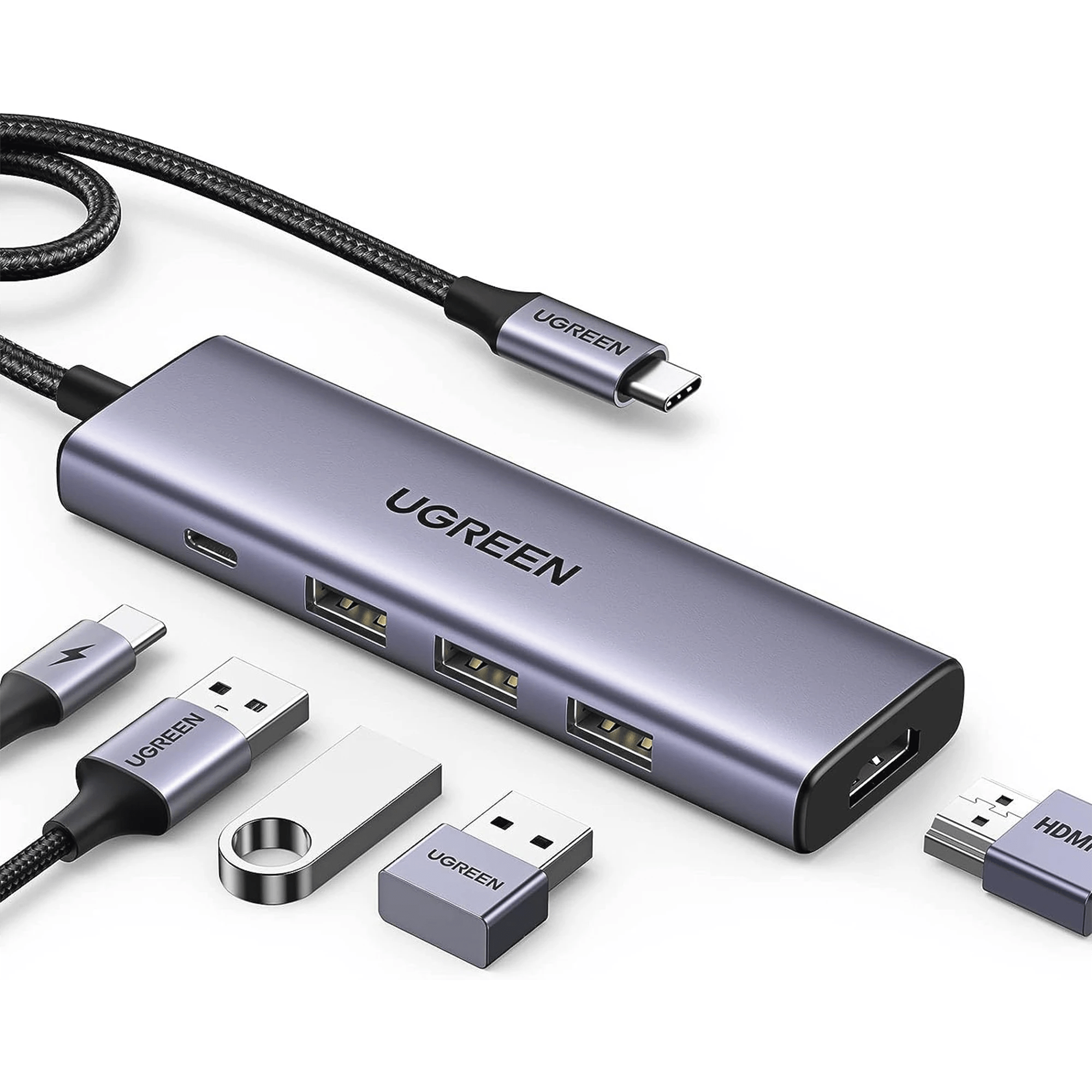 Ugreen Hub USB-C, 3x USB 3.0, 1x USB-C PD, 1x HDMI, 5 Gbit/s, Gris