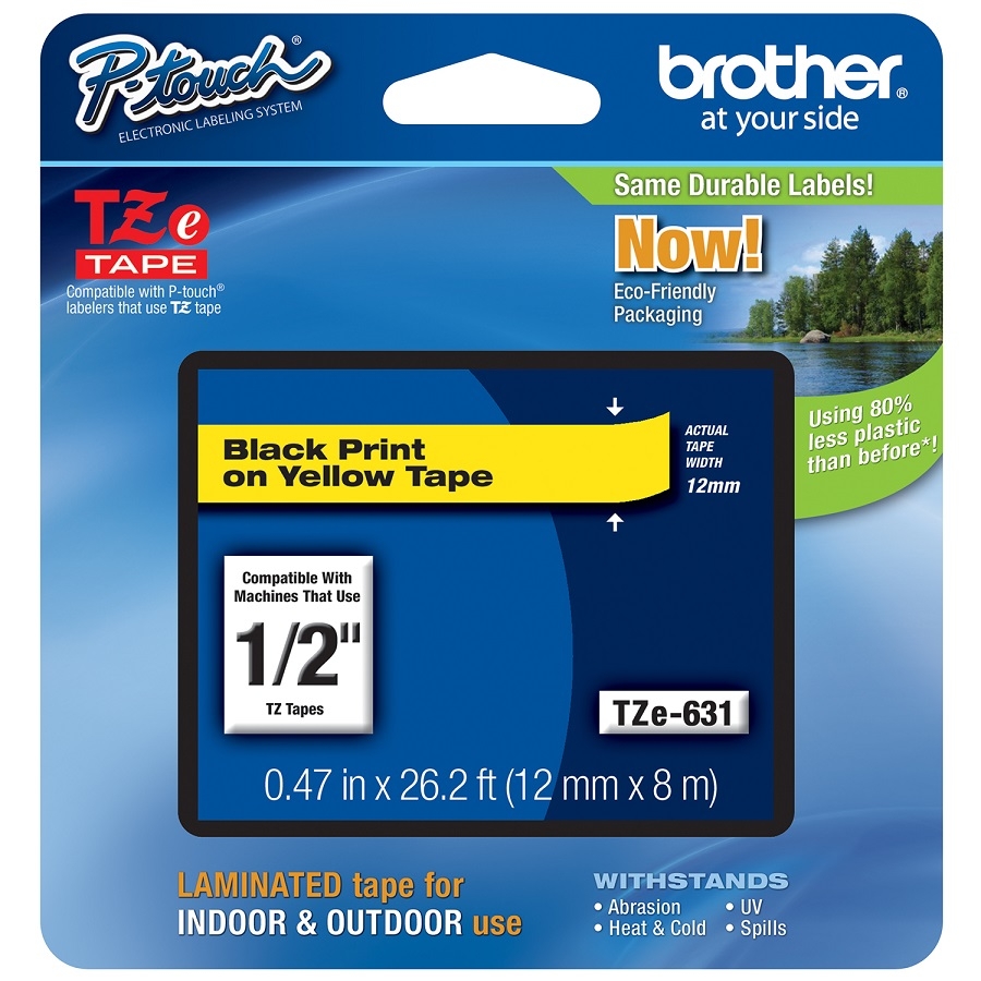 Cinta Brother Laminada Tze631 Negro Sobre Amarillo De 12 Mm De Grosor