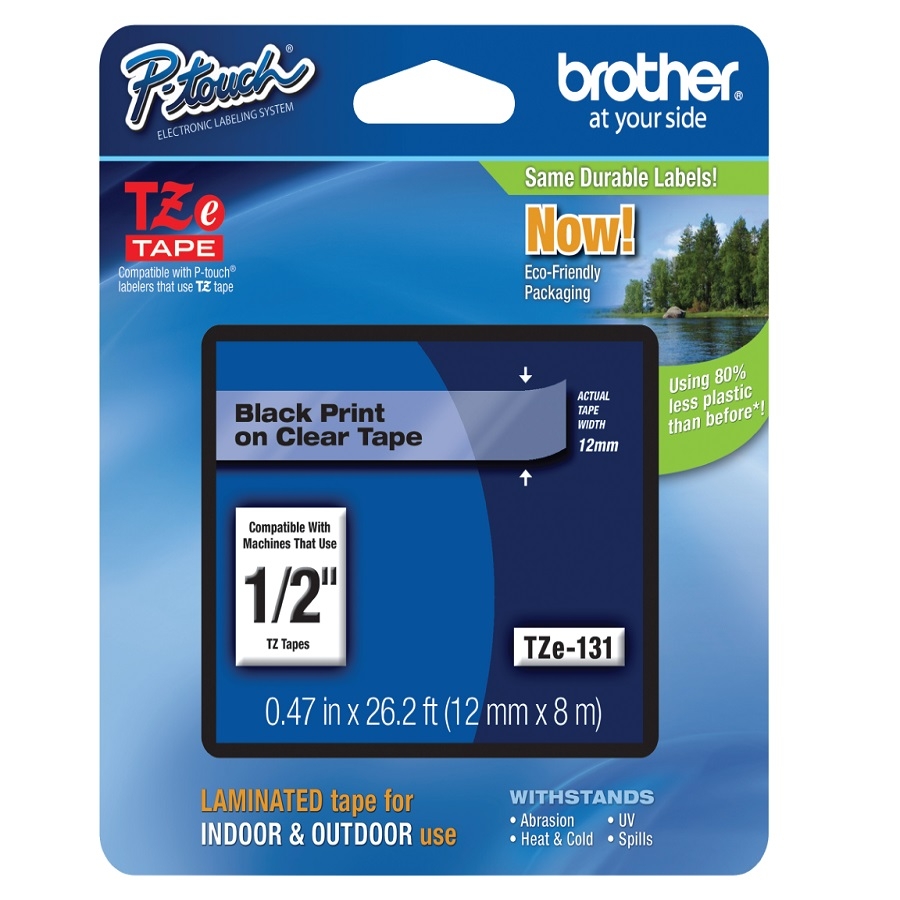 Cinta Laminada Brother Tze131 12Mm Negro Sobre Transparente De 8 Metros