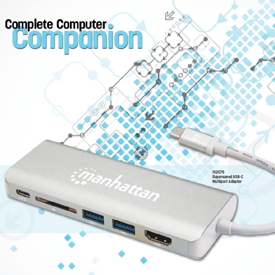 Docking Usb,Manhattan,152075,-C  6 Ptos, Hdmi, Usb-C Pd/2Xusbv3.2, Red/Sds